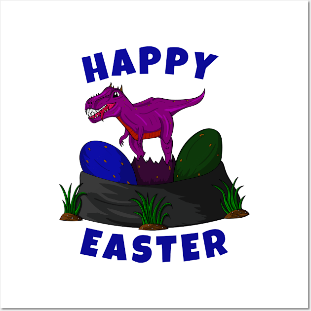 Happy Easter Wished Cute Dinosaur Wall Art by micho2591